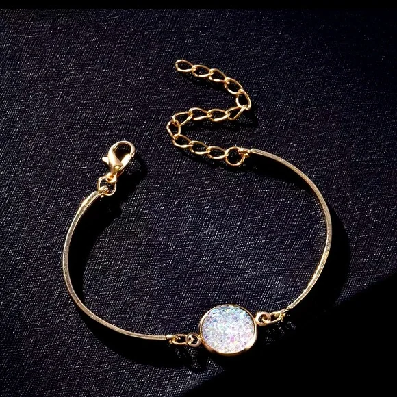 Gold Filled White Druzy Rhinestone Bracelet - Picture 1 of 2